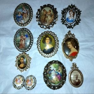 Vintage brooch lot Victorian style portrait cameo